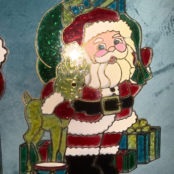 Vintage 80s Christmas Plastic Stained Glass Suncatchers (2) Window Hanging Decor - Picture 2 of 3